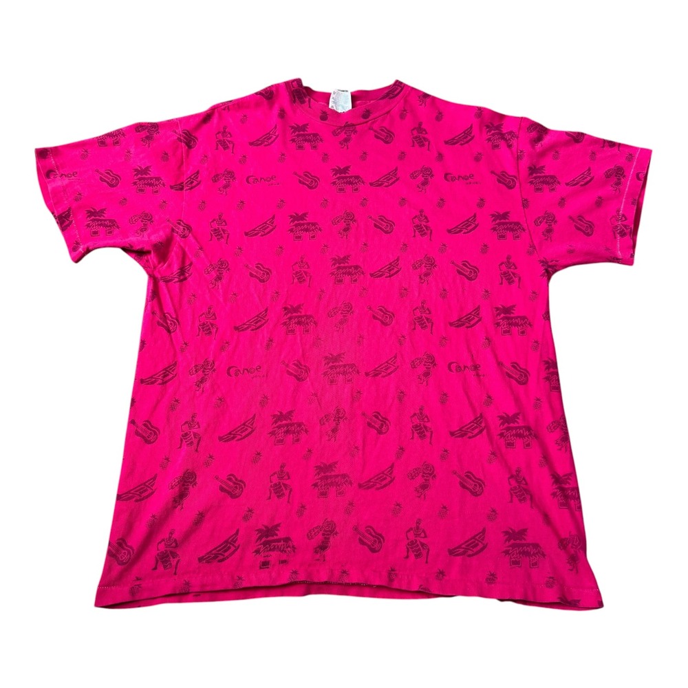 Vintage 90s Hanes Canoe Hawaii All Over Print Single Stitch Shirt Men's L FLAW